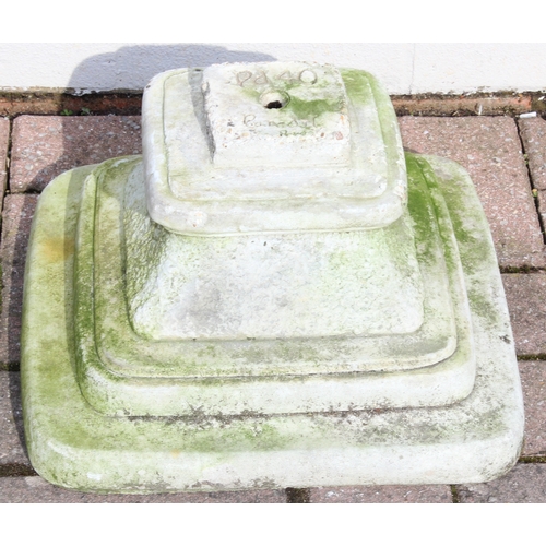 347 - Square shaped garden concrete planter on footed base, with rose decoration, approx 50cm x 50cm x 40c... 