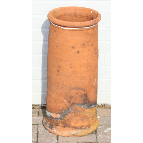 349 - 2 varying terracotta chimney pots, ideal for garden planters, largest approx 27cm W x 63cm H