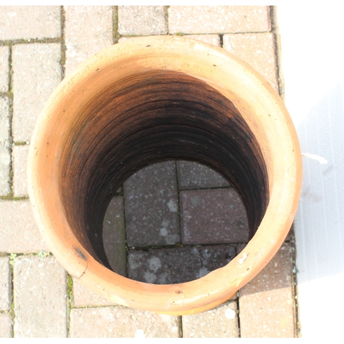 349 - 2 varying terracotta chimney pots, ideal for garden planters, largest approx 27cm W x 63cm H