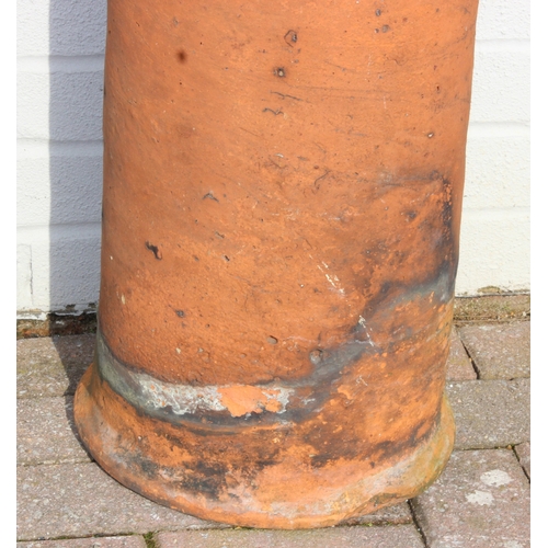 349 - 2 varying terracotta chimney pots, ideal for garden planters, largest approx 27cm W x 63cm H