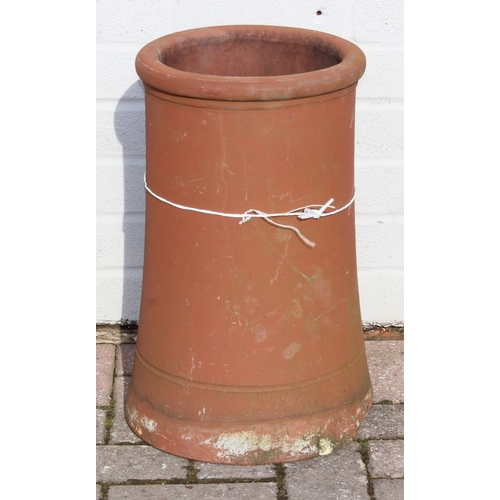 349 - 2 varying terracotta chimney pots, ideal for garden planters, largest approx 27cm W x 63cm H