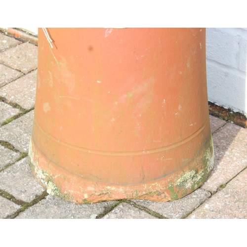 349 - 2 varying terracotta chimney pots, ideal for garden planters, largest approx 27cm W x 63cm H