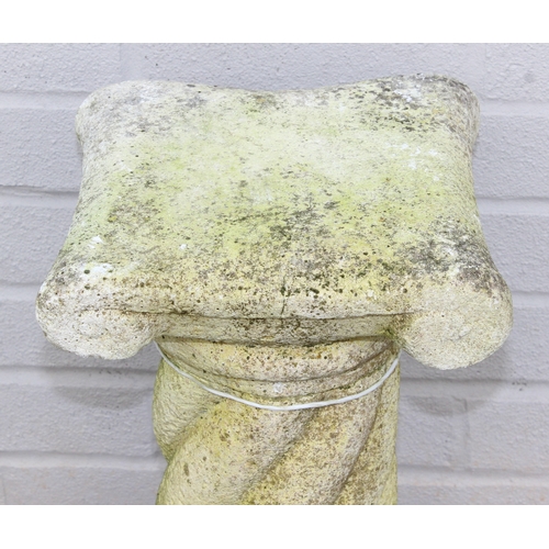 349B - 3 garden concrete plinths of varying shapes and a weathered garden urn, largest approx 32cm W x 43cm... 