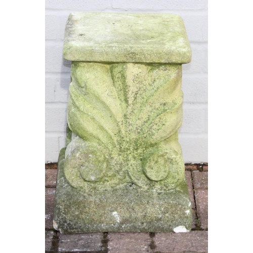 349B - 3 garden concrete plinths of varying shapes and a weathered garden urn, largest approx 32cm W x 43cm... 