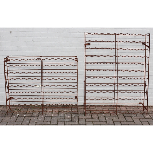 349F - 2 wall mountable weathered metal wine racks, largest approx 100cm W x 31cm D x 123cm H