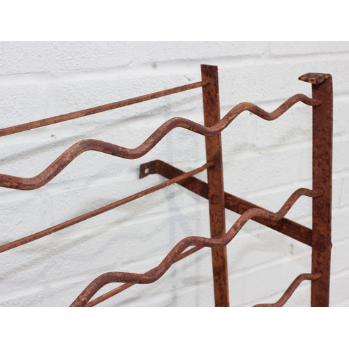 349F - 2 wall mountable weathered metal wine racks, largest approx 100cm W x 31cm D x 123cm H