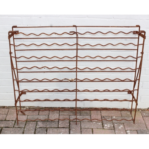 349F - 2 wall mountable weathered metal wine racks, largest approx 100cm W x 31cm D x 123cm H