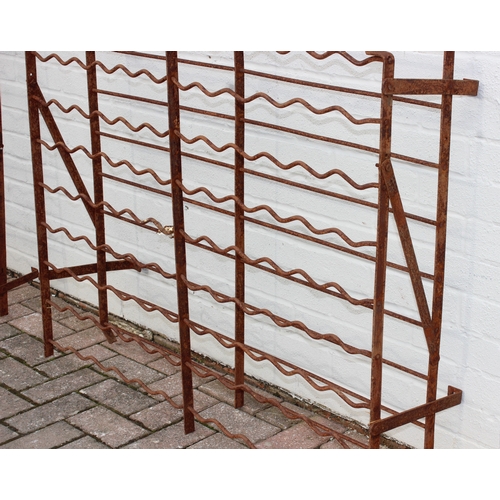 349F - 2 wall mountable weathered metal wine racks, largest approx 100cm W x 31cm D x 123cm H