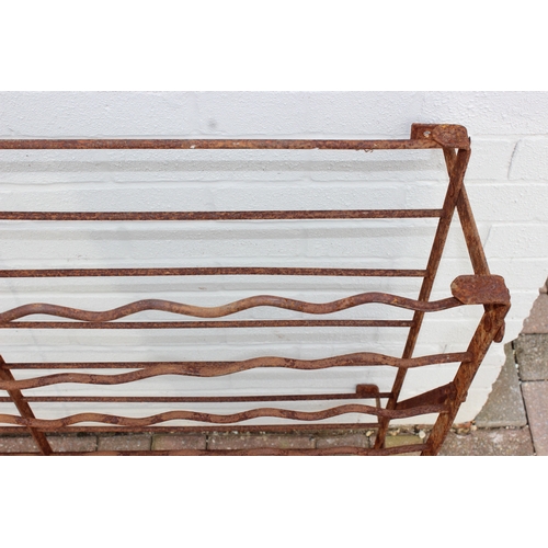 349F - 2 wall mountable weathered metal wine racks, largest approx 100cm W x 31cm D x 123cm H