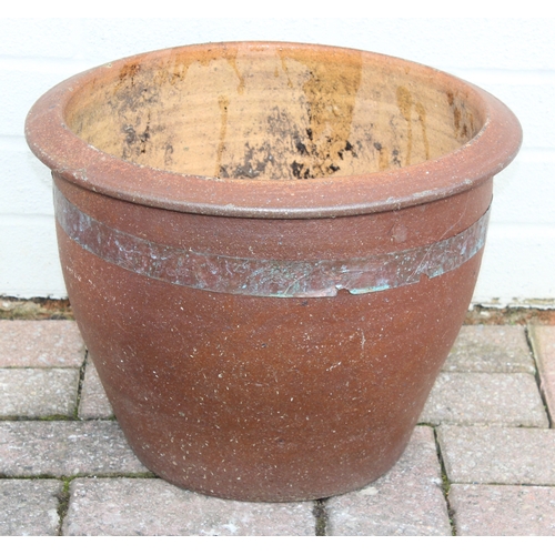 349H - 3 various size and shaped ceramic garden pots, largest approx 40cm W x 32cm H