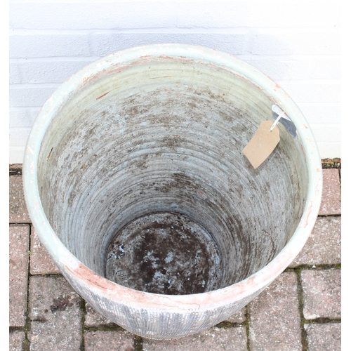 349I - 3 various size and shaped garden pots, largest approx 36cm W x 52cm H