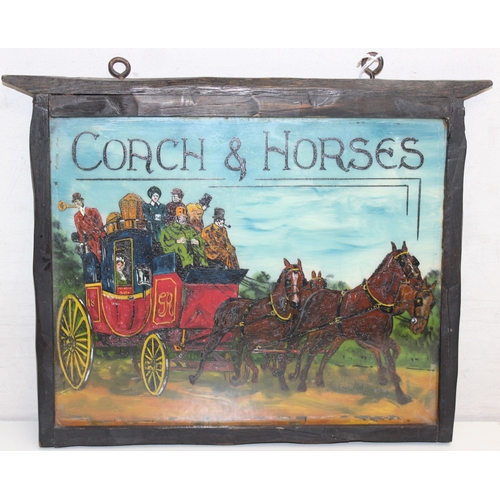 402B - An unusual vintage reverse painted glass panel in the manner of a pub sign 