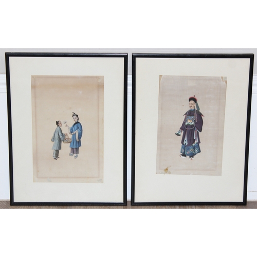 412A - A pair of Chinese gouache watercolours on rice paper, one depicting an Emperor or Court Official and... 