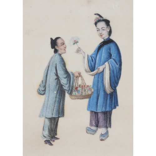 412A - A pair of Chinese gouache watercolours on rice paper, one depicting an Emperor or Court Official and... 