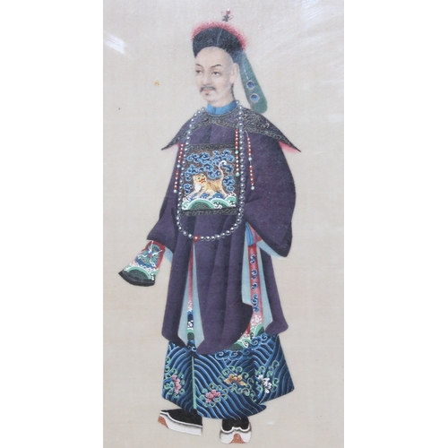 412A - A pair of Chinese gouache watercolours on rice paper, one depicting an Emperor or Court Official and... 