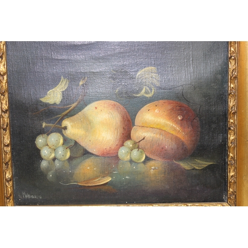 413A - M Harris (XX) - 20th century oil on canvas depicting a still life of fruit, signed lower left, prese... 