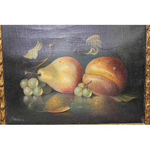 413A - M Harris (XX) - 20th century oil on canvas depicting a still life of fruit, signed lower left, prese... 