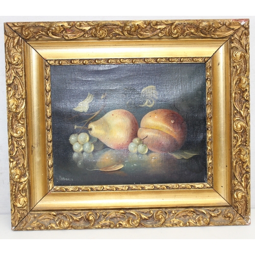 413A - M Harris (XX) - 20th century oil on canvas depicting a still life of fruit, signed lower left, prese... 