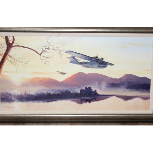 451A - Stephen Brown - Headline for the Convoys, original oil on canvas of 2 Catalina flying boats over Kil... 