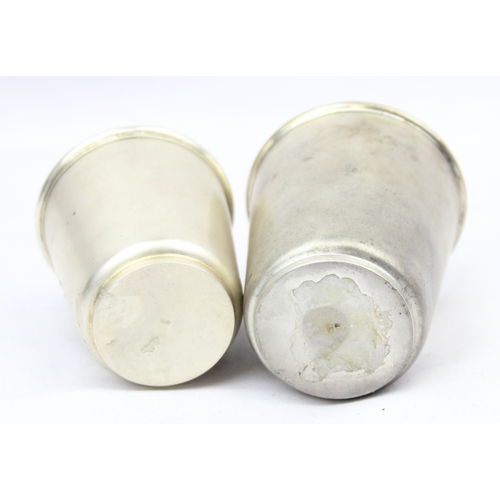 1099G - [70.44g] - 2 antique silver shot cups with gilt lined interiors and matte finish, both indistinctly ... 