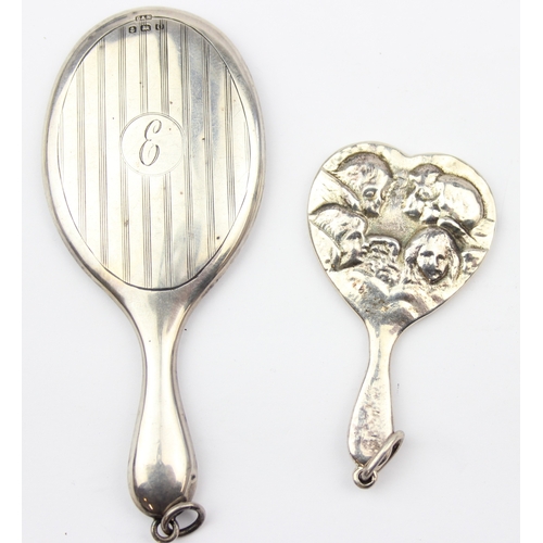 1099I - 2 silver chatelaine mirrors, one marked for Birmingham 1913, a small silver topped and mother of pea... 