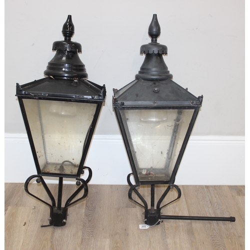 335 - A pair of Victorian style black painted copper street lamp or lantern tops, likely 20th century with... 