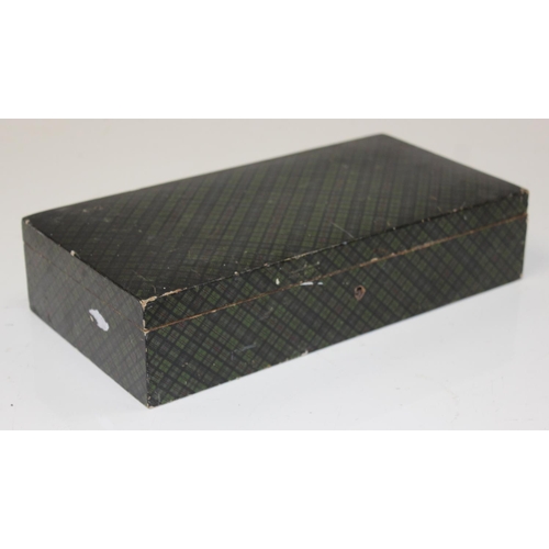 299 - An antique Tartan ware box of large form, unnamed tartan, approx 32cm wide