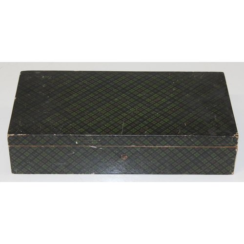 299 - An antique Tartan ware box of large form, unnamed tartan, approx 32cm wide