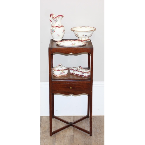 194 - A Georgian mahogany wash-stand with bowl and other ceramic pieces, approx 36cm x 36cm x 79cm