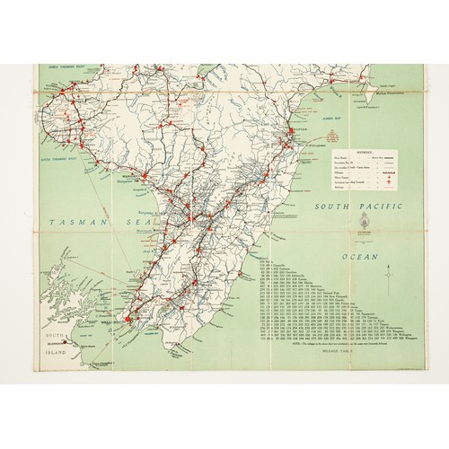 18 - A vintage leather bound New Zealand road map set showing both the North & South Islands, the gilt to... 