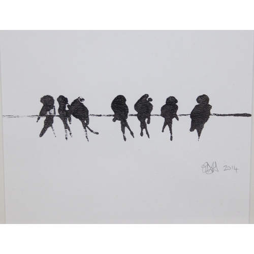 354 - Camilla Dowse (British, Contemporary), two monochrome slightly abstract prints one depicting chicken... 