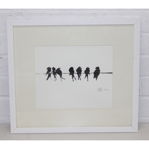 354 - Camilla Dowse (British, Contemporary), two monochrome slightly abstract prints one depicting chicken... 