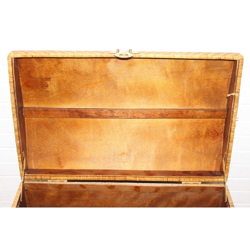 34 - A vintage wicker trunk with brass clasp, possibly Chinese, 80cm x 50cm x 52cm