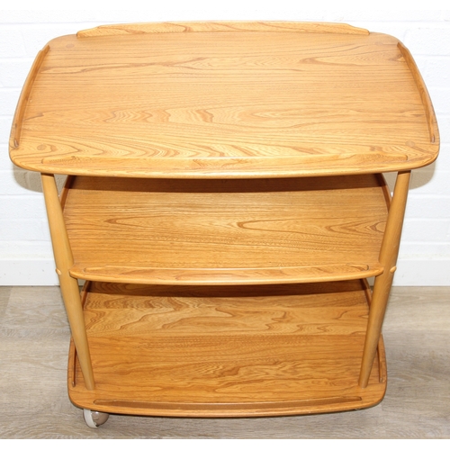 8 - Ercol - a retro 3-tiered Ercol Windsor trolley, blonde finish, approx 71cm wide x 47cm deep x 78cm t... 