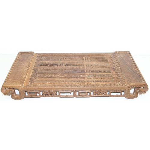 275 - Vintage wooden Chinese or Japanese tea tray with carved details, 70cm x 36cm x 9cm