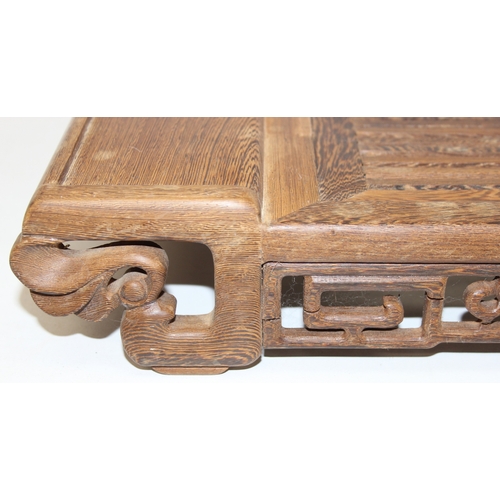 275 - Vintage wooden Chinese or Japanese tea tray with carved details, 70cm x 36cm x 9cm