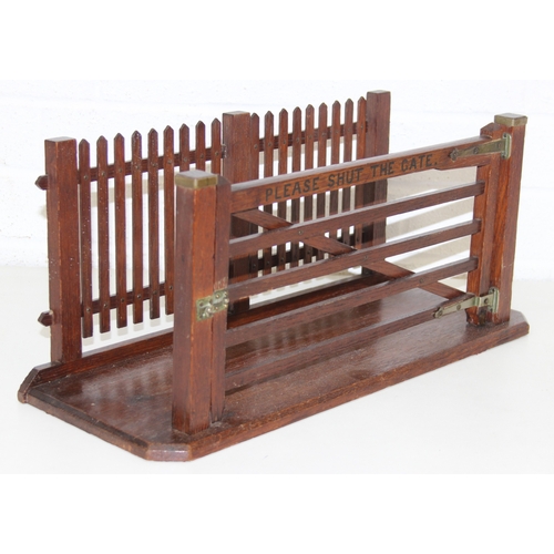 276 - Vintage wooden novelty magazine/paper rack formed as a farmgate with picket fence, 49cm x 18cm x 21c... 