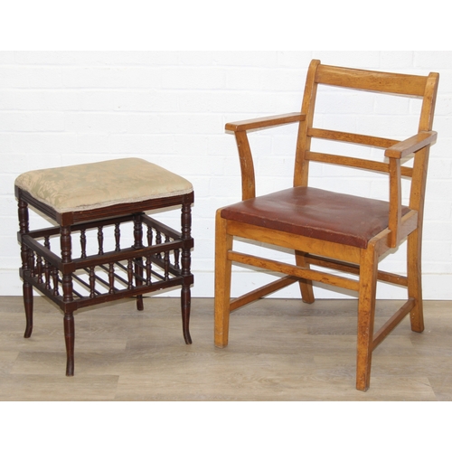 103 - An early or mid 20th century oak chair bearing military mark to underside and an antique mahogany pi... 