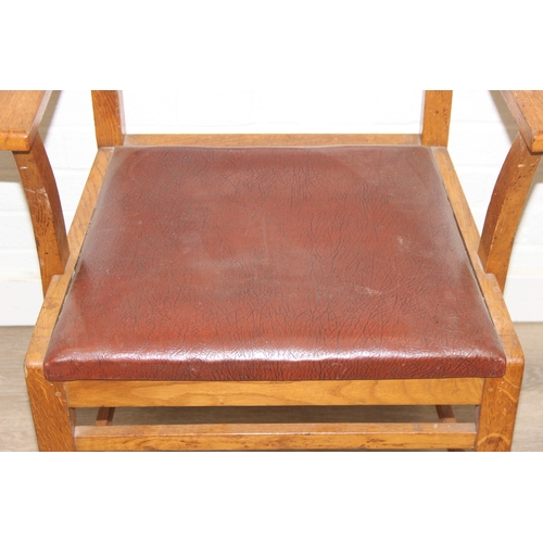 103 - An early or mid 20th century oak chair bearing military mark to underside and an antique mahogany pi... 