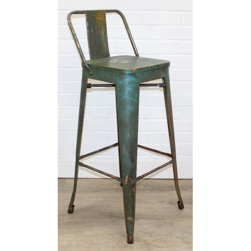 79 - Four items of vintage furniture or woodenware to inc a green painted industrial style stool, a Lloyd... 