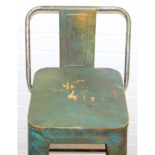 79 - Four items of vintage furniture or woodenware to inc a green painted industrial style stool, a Lloyd... 