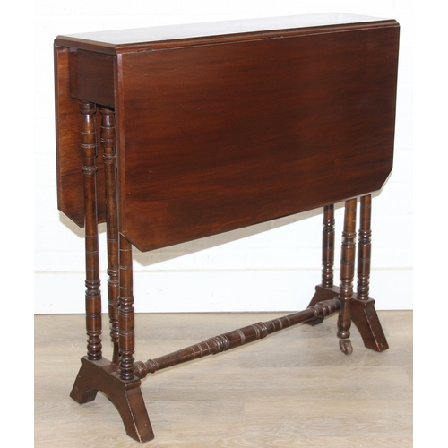 37 - A small antique mahogany wine table with tripod base and an antique mahogany Sutherland dropleaf tab... 