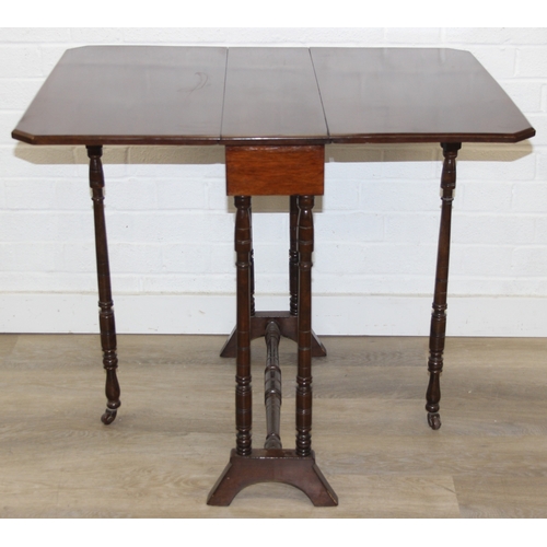 37 - A small antique mahogany wine table with tripod base and an antique mahogany Sutherland dropleaf tab... 
