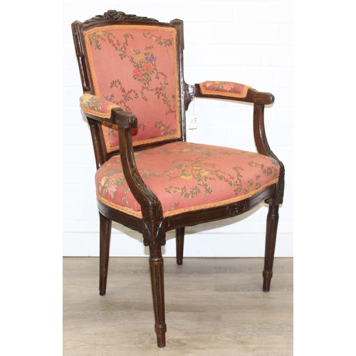 104 - A Regency style open armchair with later floral upholstery, 94cm tall & a Georgian mahogany carver a... 