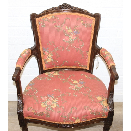 104 - A Regency style open armchair with later floral upholstery, 94cm tall & a Georgian mahogany carver a... 