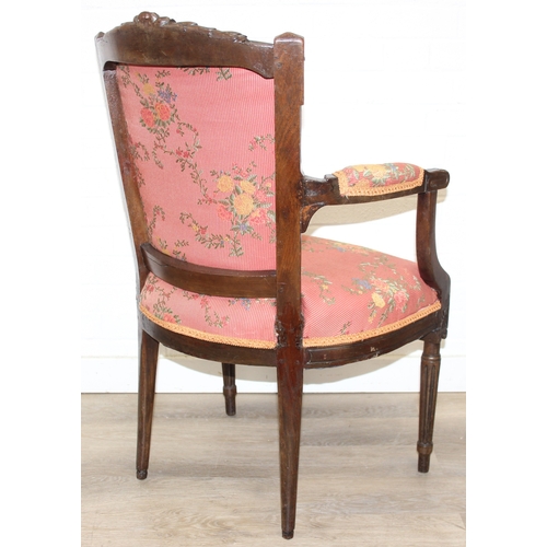 104 - A Regency style open armchair with later floral upholstery, 94cm tall & a Georgian mahogany carver a... 