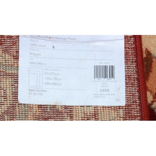 201 - A large John Lewis rug, Royal Heritage Mahal design in ivory and rust colouring, wool, original RRP ... 