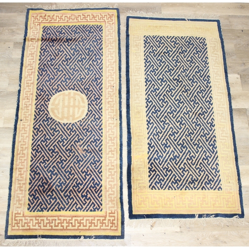 202 - Two antique style Ningxia (Ninghsia) Key-Fret designed rugs, the largest 193cm x 83cm [2]
