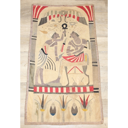 206 - A vintage Egyptian Revival needlework or appliqué panel depicting Egyptian motifs, likely early to m... 