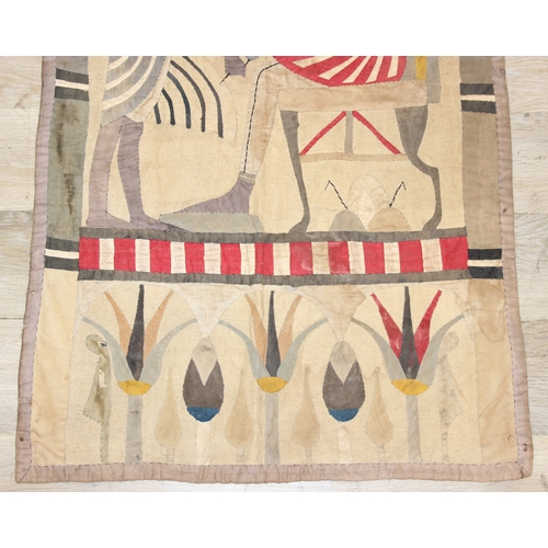 206 - A vintage Egyptian Revival needlework or appliqué panel depicting Egyptian motifs, likely early to m... 